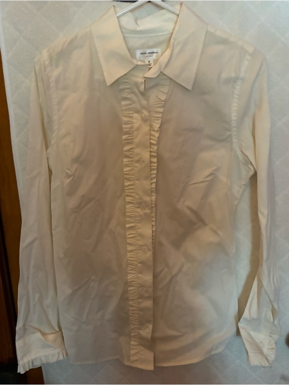 Isaac Mizrahi Cream Button-Up Top with Label Detail